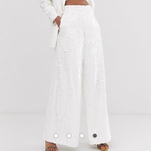 White sequin high-waisted pants